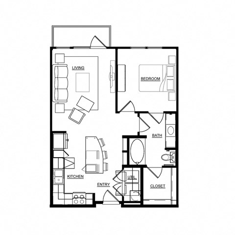 Floor plan for 1 bed, 1 bath, 720 sqft